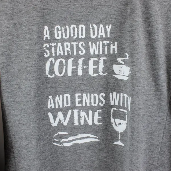 Lilicloth Women's XXL Gray Long Sleeve Coffee & Wine Humor T-Shirt