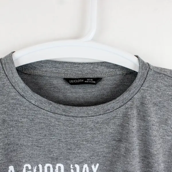 Lilicloth Women's XXL Gray Long Sleeve Coffee & Wine Humor T-Shirt