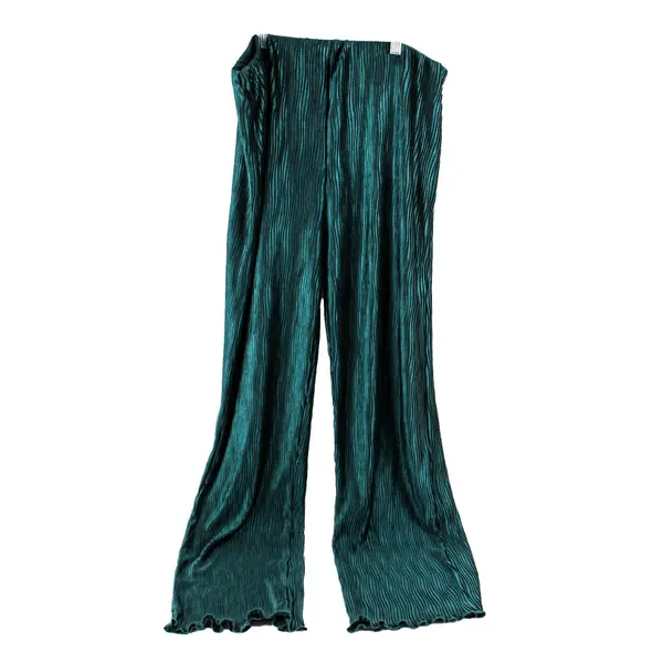 Truself Women's Teal Green Stretch Pants Lettuce Hem PXL