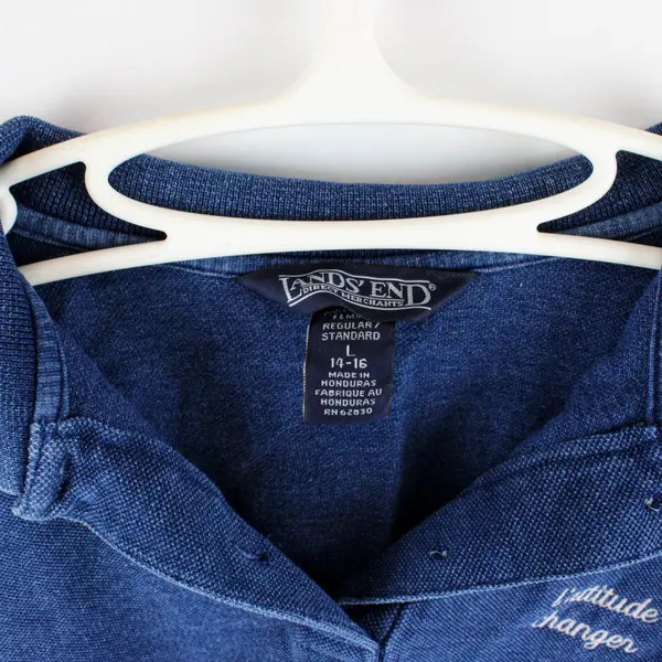 Lands' End L'Attitude Changer Women's Blue Long Sleeve Polo L 14-16