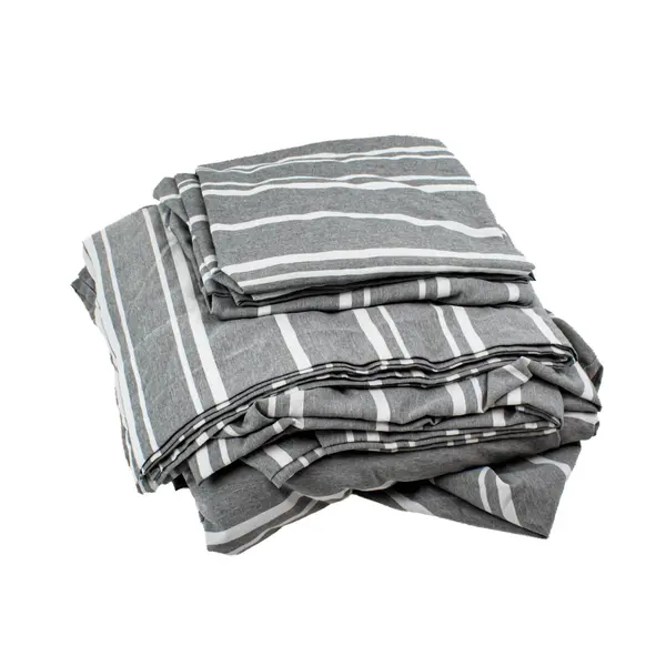 CGK Linens 5 Pc King Sheet Set Grey White Stripe 2 Sheets 3 Pillow Shams