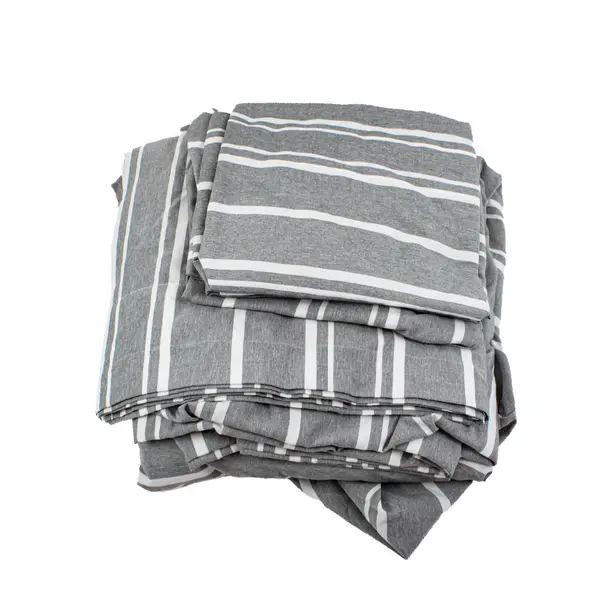 CGK Linens 5 Pc King Sheet Set Grey White Stripe 2 Sheets 3 Pillow Shams