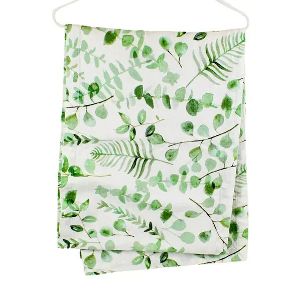 World Market Table Runner White Green Leaf Print 16 x 90 Inches 100% Cotton