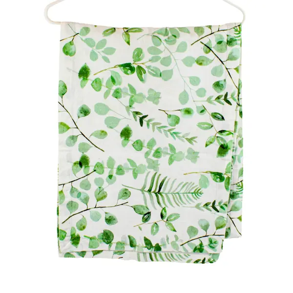 World Market Table Runner White Green Leaf Print 16 x 90 Inches 100% Cotton