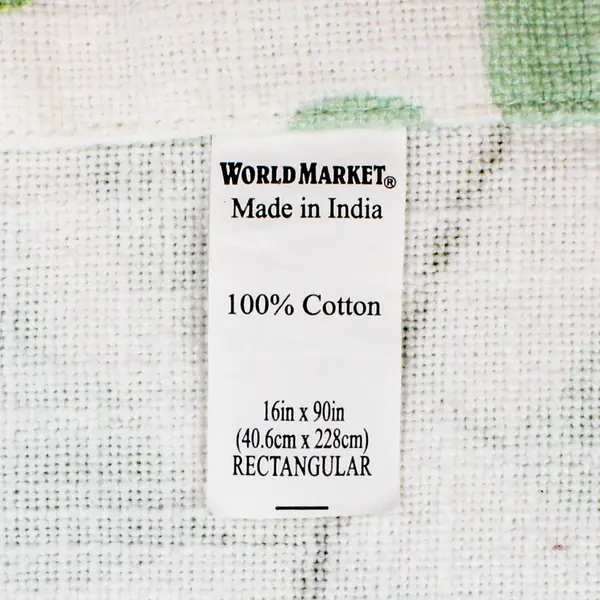 World Market Table Runner White Green Leaf Print 16 x 90 Inches 100% Cotton