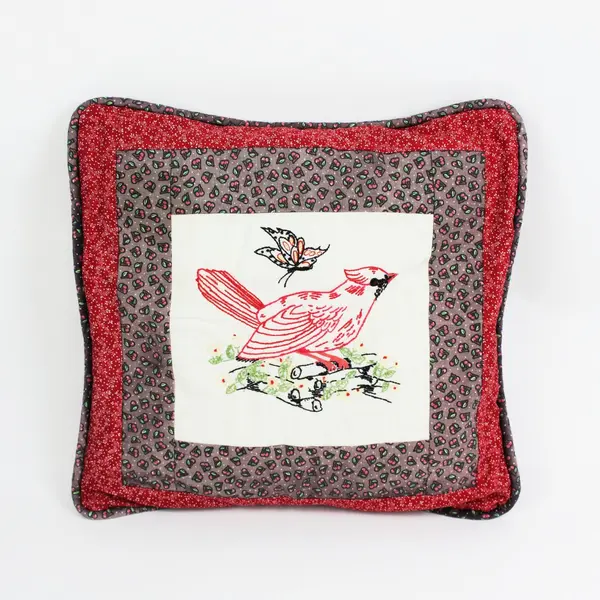 Embroidered Cardinal Bird Decorative Throw Pillow 18x18 Floral