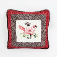 Embroidered Cardinal Bird Decorative Throw Pillow 18x18 Floral