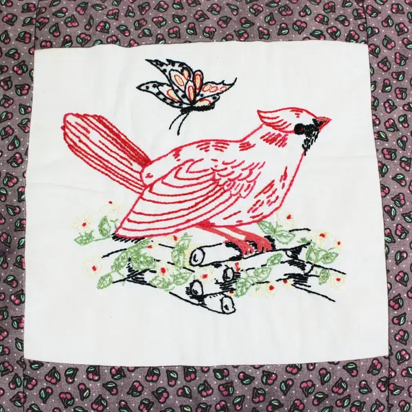 Embroidered Cardinal Bird Decorative Throw Pillow 18x18 Floral