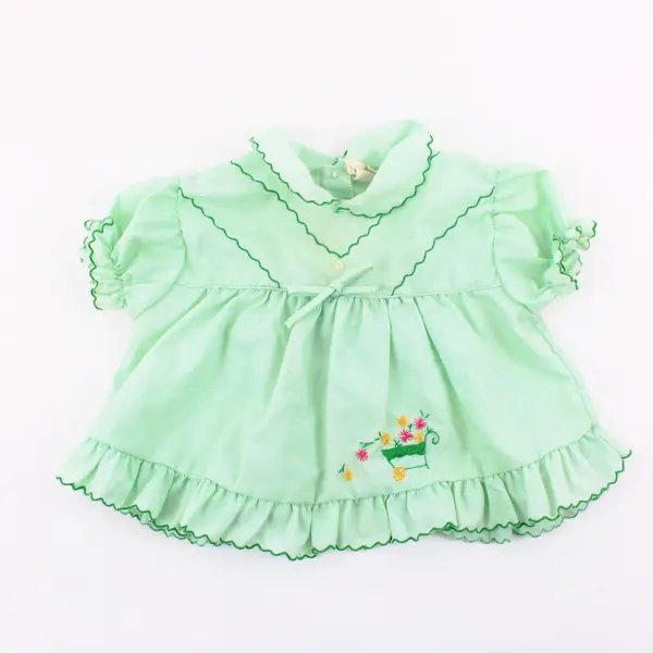 Vintage Green Floral Embroidered Baby Girls 18M 2-Piece Outfit 65/35 Poly Cotton