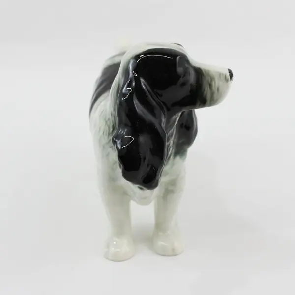 Vintage Black And White Ceramic English Springer Spaniel Dog Figurine 7.25" tall
