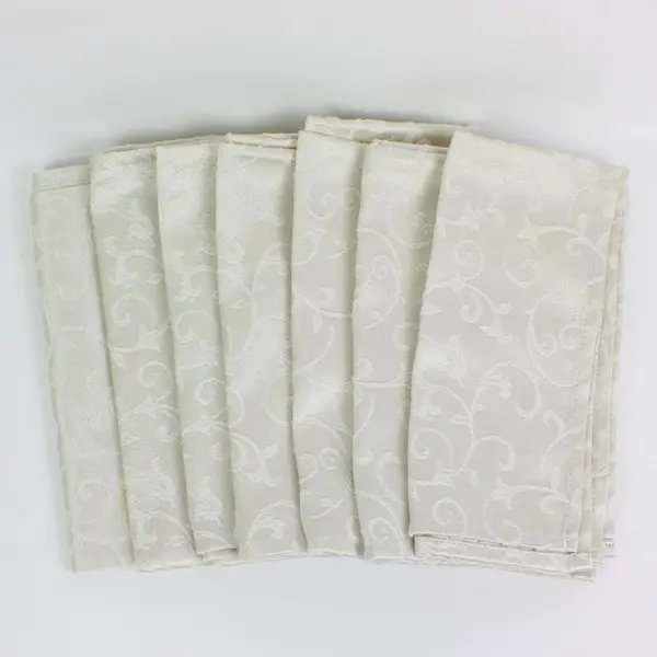 Set of 7 Ivory Linen Jacquard Floral Scroll Napkins