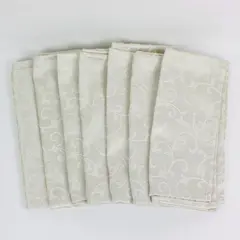 Set of 7 Ivory Linen Jacquard Floral Scroll Napkins