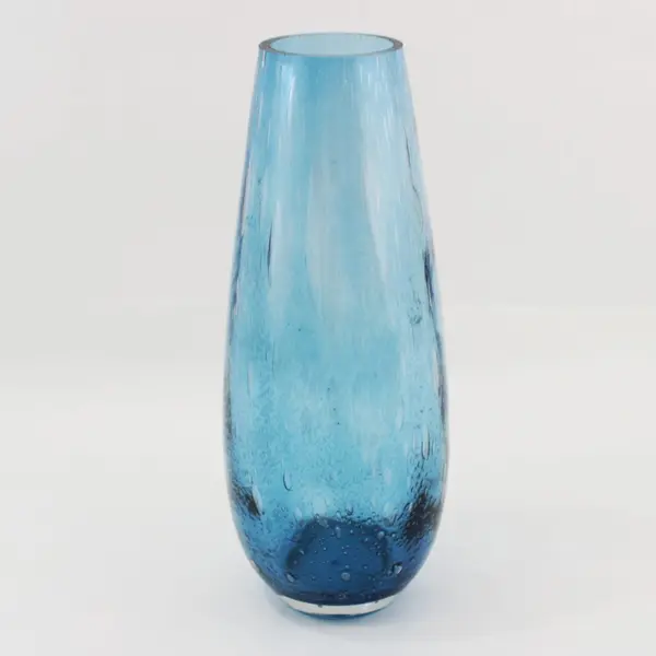 Heavy Hand Blown Bubbled Blue Glass Vase Made In China 15.25 "