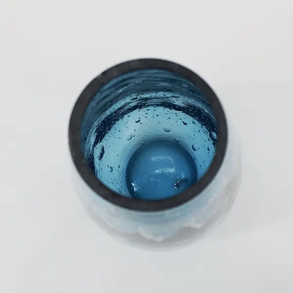 Heavy Hand Blown Bubbled Blue Glass Vase Made In China 15.25 "