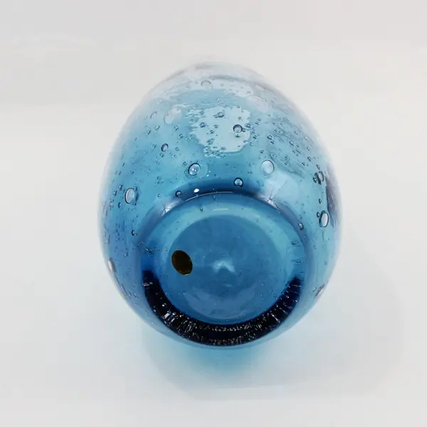 Heavy Hand Blown Bubbled Blue Glass Vase Made In China 15.25 "