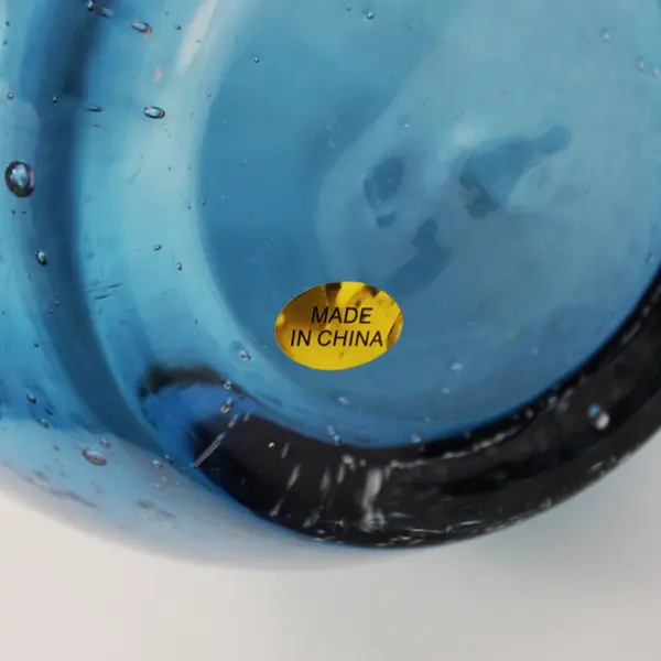 Heavy Hand Blown Bubbled Blue Glass Vase Made In China 15.25 "