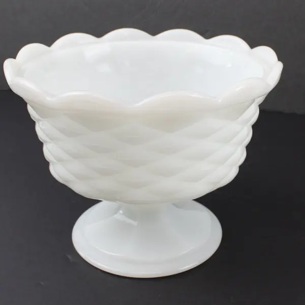 Vintage Milk Glass Covered Pedestal Candy Dish Textured Fitted Lid