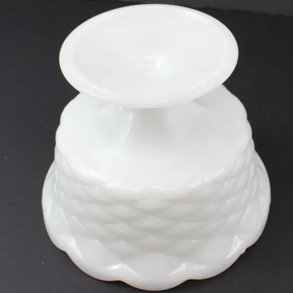 Vintage Milk Glass Covered Pedestal Candy Dish Textured Fitted Lid