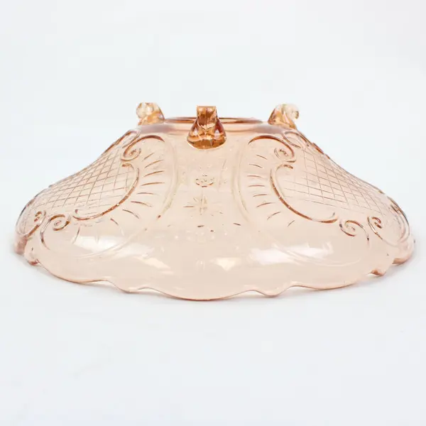 Vintage Pink Pressed Glass Footed Serving Bowl Scalloped Embossed Lattice