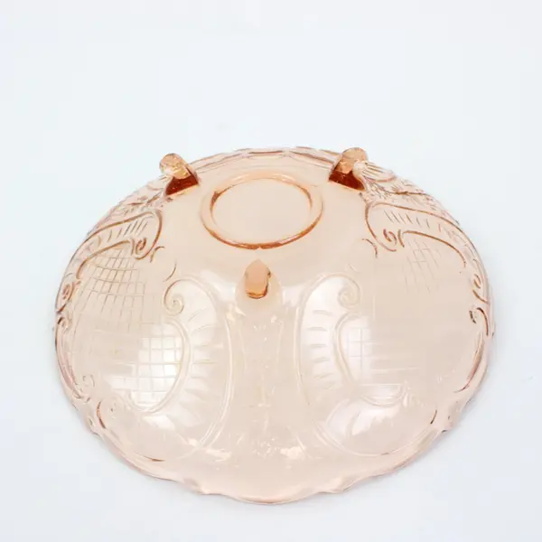 Vintage Pink Pressed Glass Footed Serving Bowl Scalloped Embossed Lattice