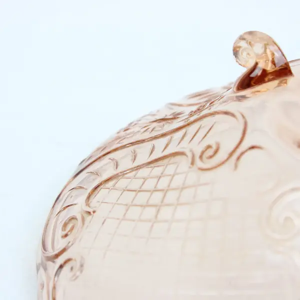 Vintage Pink Pressed Glass Footed Serving Bowl Scalloped Embossed Lattice