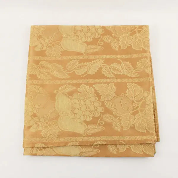 Vintage Yellow Gold Tablecloth Pear Grape Pattern 58.5 x 57 in