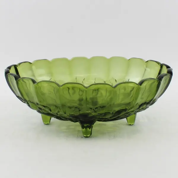Vintage Indiana Green Pressed Glass Footed Oval Harvest Grape Bowl