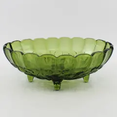 Vintage Indiana Green Pressed Glass Footed Oval Harvest Grape Bowl