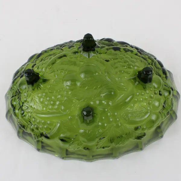 Vintage Indiana Green Pressed Glass Footed Oval Harvest Grape Bowl