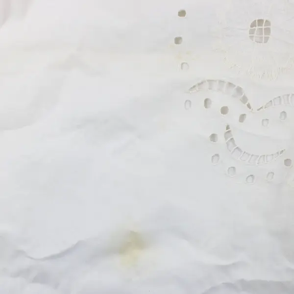 Off-White Eyelet Floral Tablecloth Scalloped Edge 89 x 55 Inch