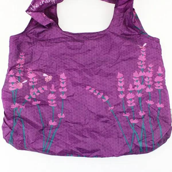 ChicoBag Vita Reusable Shopping Tote Bag Carabiner Clip Recycled Purple Bee 