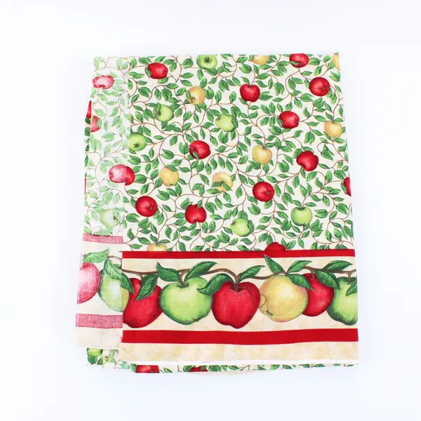 Leslie Beck Handmade Apple Print Tablecloth 47.5 x 58 Upcycled Fabric
