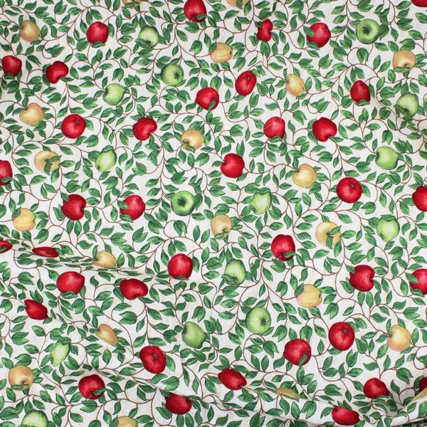 Leslie Beck Handmade Apple Print Tablecloth 47.5 x 58 Upcycled Fabric