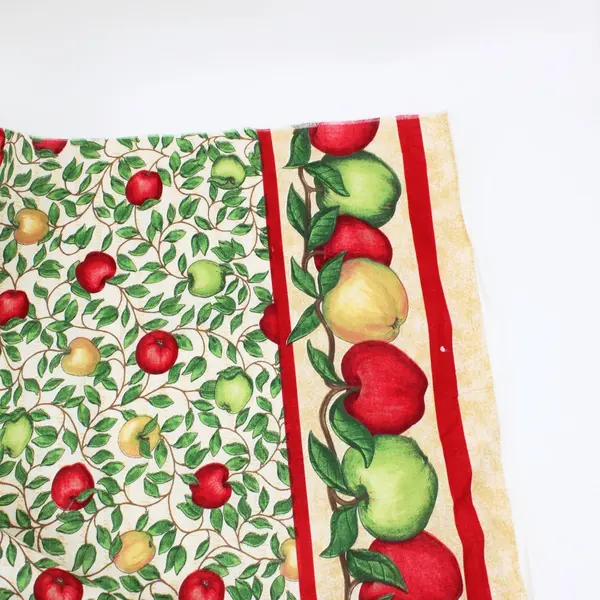 Leslie Beck Handmade Apple Print Tablecloth 47.5 x 58 Upcycled Fabric