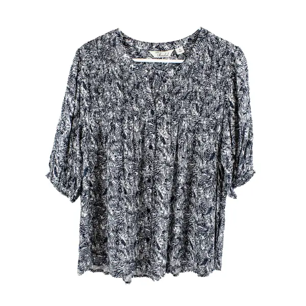 Caffe Marrakesh Women's Navy White Short Sleeve Shirt Medium