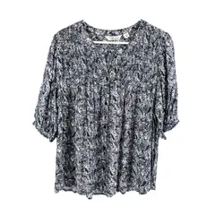 Caffe Marrakesh Women's Navy White Short Sleeve Shirt Medium