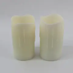 Lot of 2 LED Battery Operated Cream Color Wax Drip Pattern Flameless Candles 