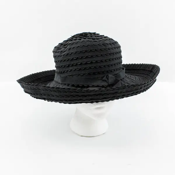Women's Wide Brim Black Sun Hat Textured Band