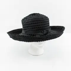 Women's Wide Brim Black Sun Hat Textured Band