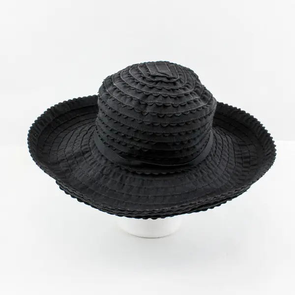 Women's Wide Brim Black Sun Hat Textured Band