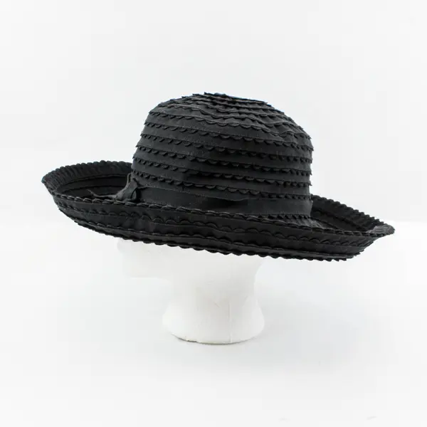 Women's Wide Brim Black Sun Hat Textured Band