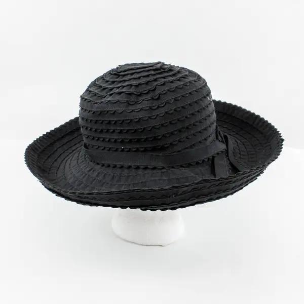 Women's Wide Brim Black Sun Hat Textured Band