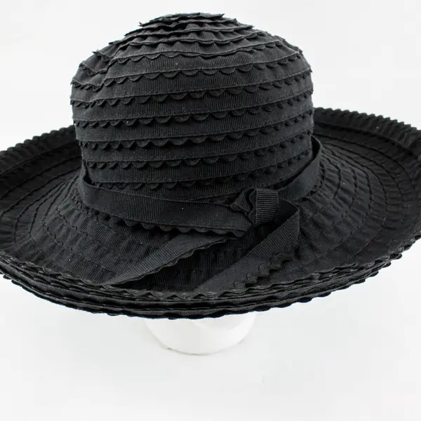 Women's Wide Brim Black Sun Hat Textured Band