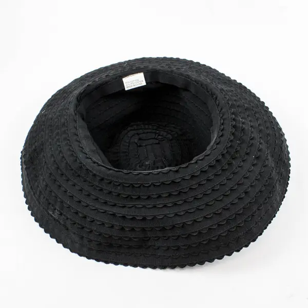 Women's Wide Brim Black Sun Hat Textured Band