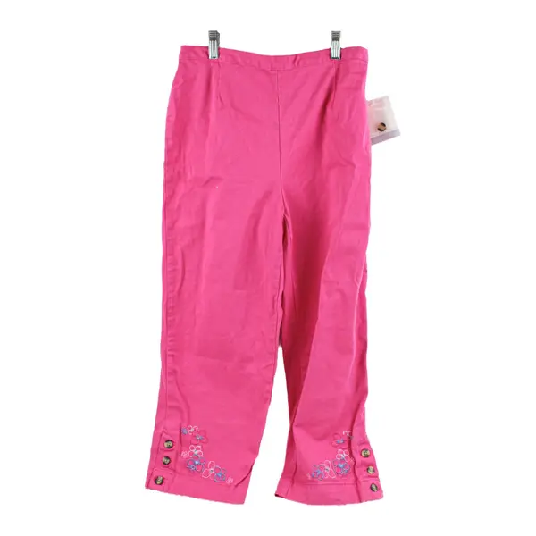 Cascade Blue Women's Small Pink Pull-On Pants Floral Embroidery NWT