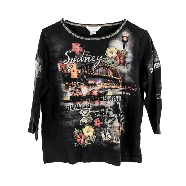 CJ Banks Women's 1X Black Floral Rhinestone Top