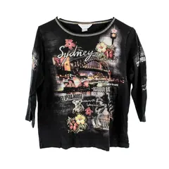 CJ Banks Women's 1X Black Floral Rhinestone Top