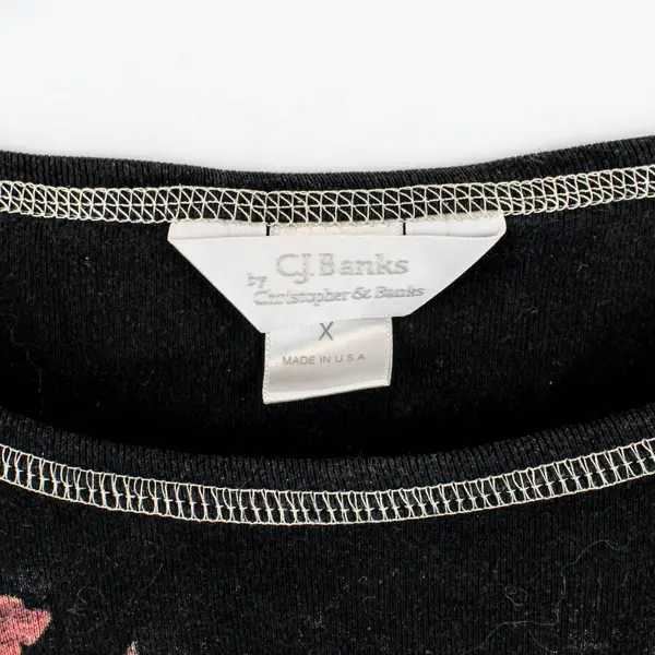 CJ Banks Women's 1X Black Floral Rhinestone Top