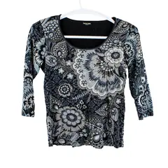 Vanilla Sugar Women's Gem Shirt Medium Black Gray Patterned Stretch