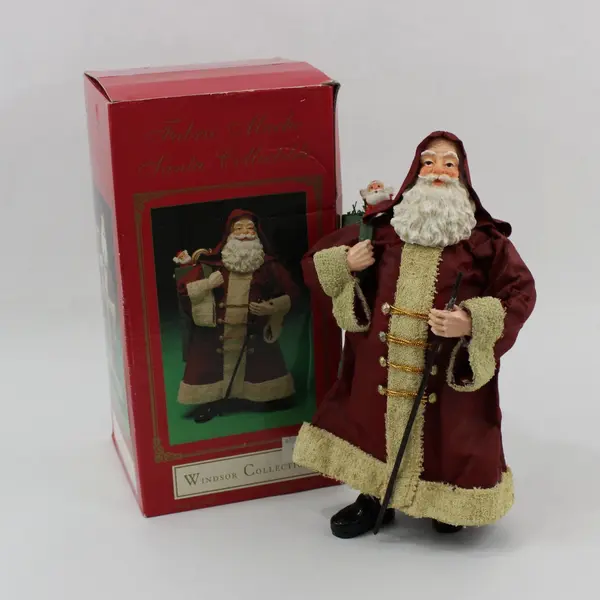 Vtg 1990s Windsor Collection Fabric Mache Santa Claus Figurine 10" Original Box